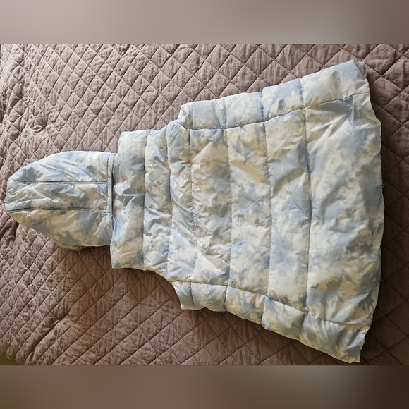 Calvin Klein Performance Puffer Quilted Blue Sky Tie Die Faux Fur Hood Vest Sz M - Picture 6 of 9